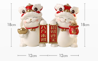 貝漢美醒獅招財貓擺件，環(huán)保樹脂材質的開業(yè)喬遷裝飾擺件，寓意吉祥！