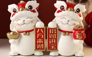 貝漢美醒獅招財貓擺件，環(huán)保樹脂材質的開業(yè)喬遷裝飾擺件，寓意吉祥！