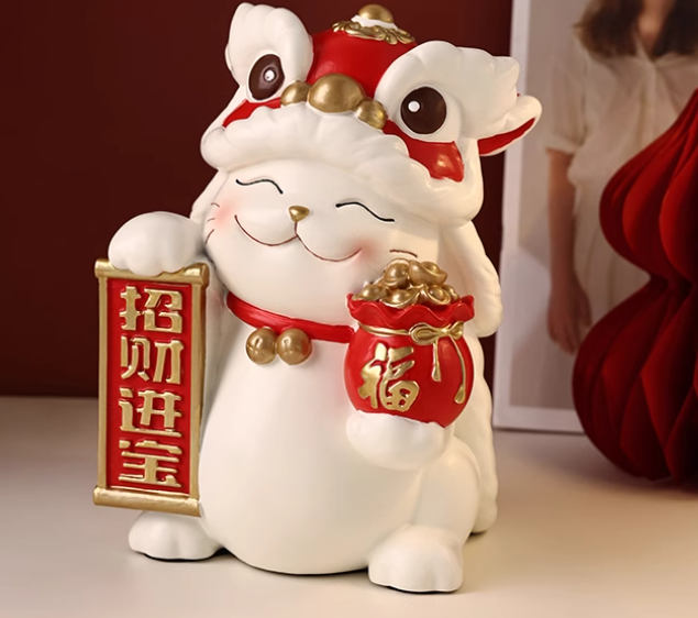 貝漢美醒獅招財(cái)貓擺件，環(huán)保樹脂材質(zhì)的開業(yè)喬遷裝飾擺件，寓意吉祥！-第2張圖片-文巢好物